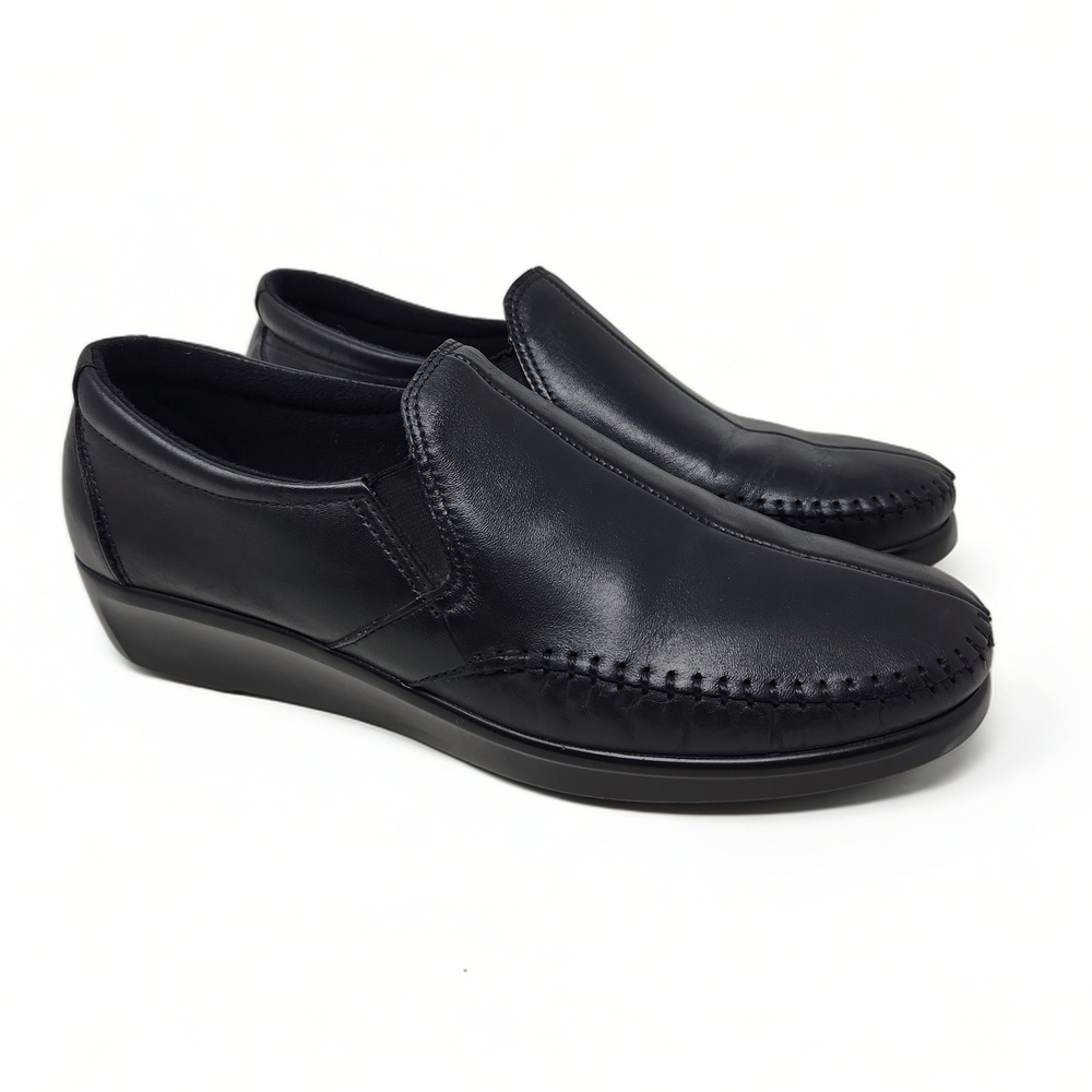 SAS Dream Slip On Loafer Black Leather Moccasin Comfort Shoe Womens Size 9